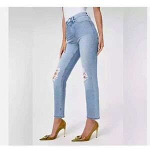 Good American Good Boy Wide Release Hem Jeans in INDIG0085